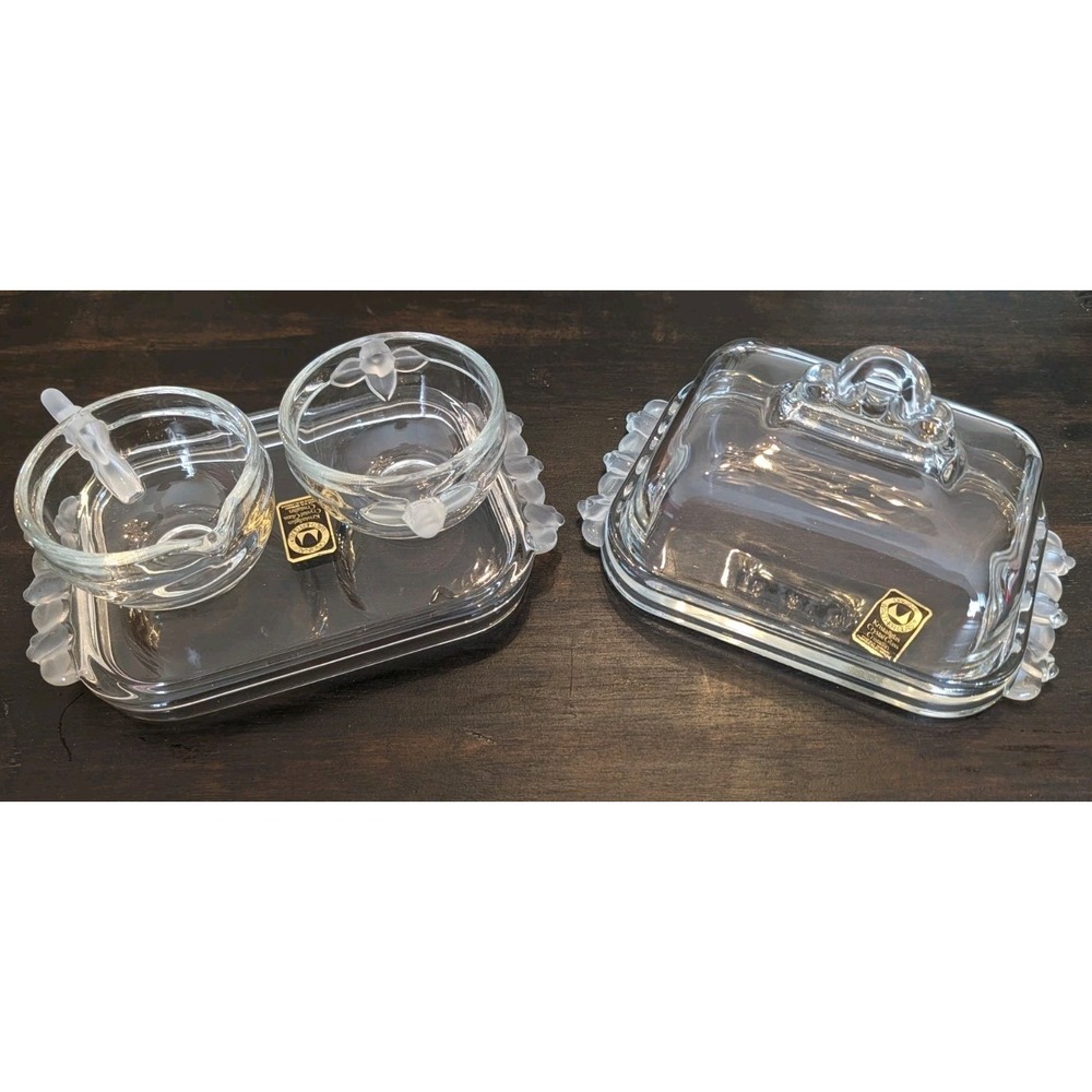 3 Vintage Mikasa Walther-glas Satin Rose Crystal Butter Creamer Sugar Set German